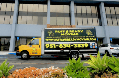 Ruff and Ready Moving truck parked in front of a commercial building, ready for a national accounts move.